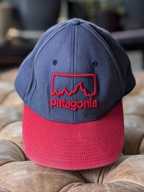 Patagonia Vintage Embroidered Logo Hat Cap Snapback Navy Red Adjustable Size